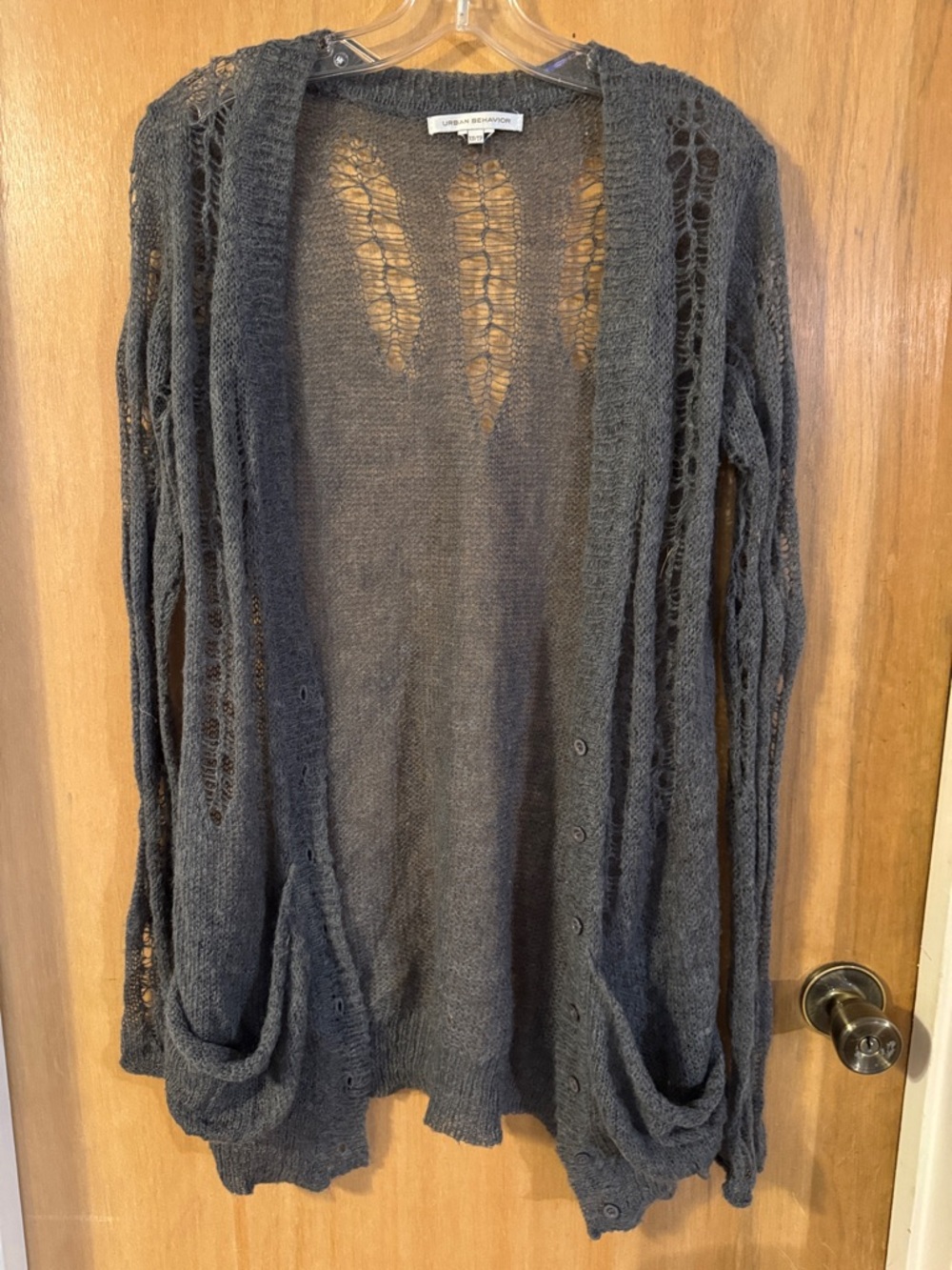 Urban Behavior  Pointelle-style Open-Knit Cardigan Pockets (X)Small